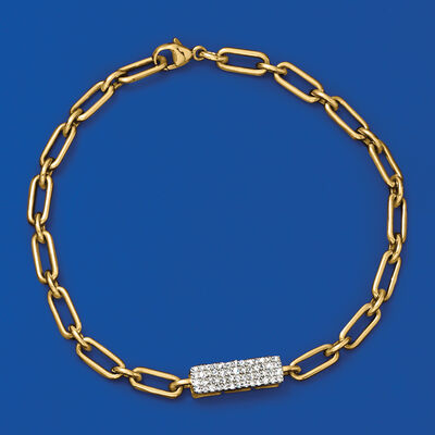 .25 ct. t.w. Pave Diamond Bar Paper Clip Link Bracelet in 18kt Yellow Gold