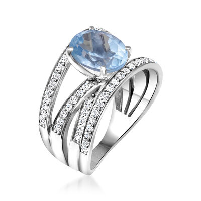 3.50 Carat Sky Blue Topaz Highway Ring with .70 ct. t.w. White Topaz in Sterling Silver