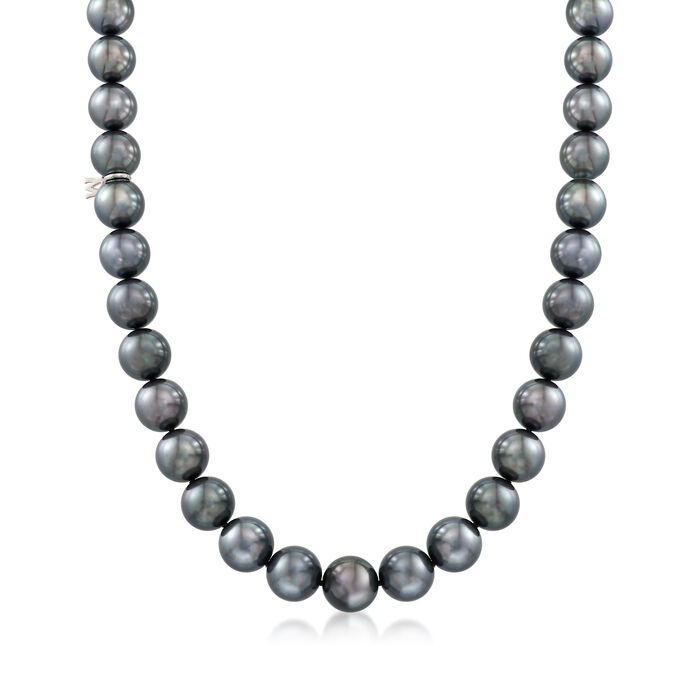 Mikimoto 9.1-11.7mm A+ Black South Sea Pearl Necklace with 18kt White Gold and Diamond Accent