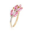 Pink Sapphire and Diamond Leaf Ring in 14kt Yellow Gold