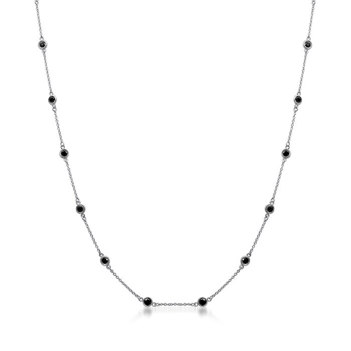 1.00 ct. t.w. Bezel-Set Black Diamond Station Necklace in Sterling Silver