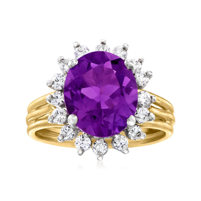C. 1980 Vintage 3.85 Carat Amethyst and .55 ct. t.w. Diamond Ring in 14kt Two-Tone Gold