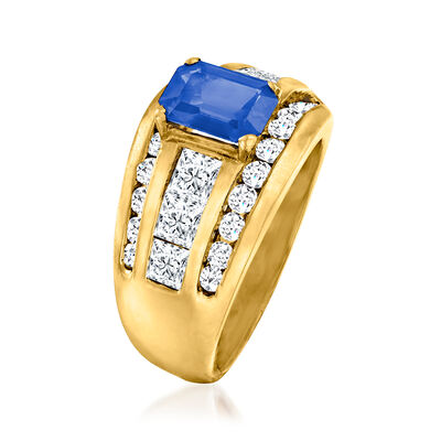 C. 1980 Vintage 1.05 Carat Sapphire Ring with 1.30 ct. t.w. Diamonds in 14kt Yellow Gold