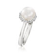 7-7.5mm Cultured Pearl Ring with Diamond Accents in Sterling Silver