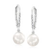 7-7.5mm Cultured Pearl Drop Earrings with Diamond Accents in 14kt White Gold