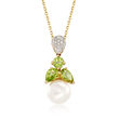 8-8.5mm Cultured Pearl and 1.13 ct. t.w. Peridot and Diamond Pendant Necklace 14kt Yellow Gold