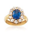 C. 1900 Vintage 3.40 Carat Sapphire and 1.10 ct. t.w. Diamond Ring in 18kt Yellow Gold