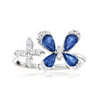 .90 ct. t.w. Sapphire and .24 ct. t.w. Diamond Butterfly Ring in 14kt White Gold
