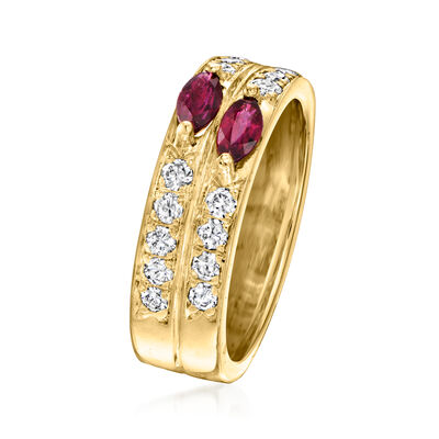 C. 1980 Vintage .55 ct. t.w. Diamond and .40 ct. t.w. Ruby Two-Row Ring in 18kt Yellow Gold