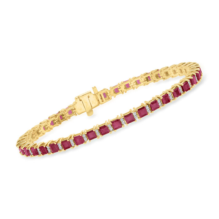 9.50 ct. t.w. Ruby Tennis Bracelet with .50 ct. t.w. Diamonds in 18kt Gold Over Sterling