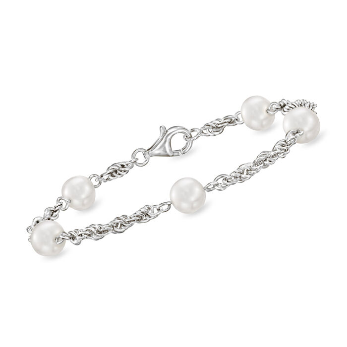 7-7.5mm Cultured Pearl and Sterling Silver Rope-Chain Bracelet