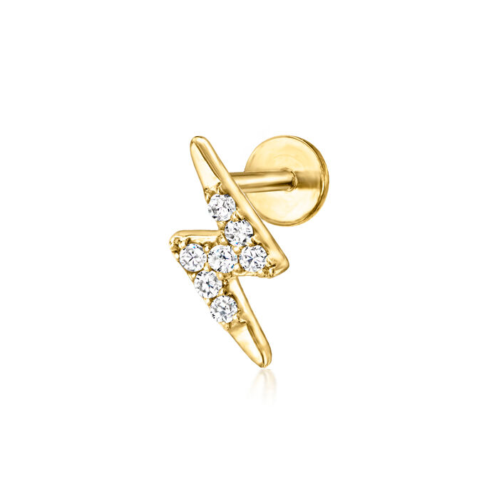 Diamond-Accented Lightning Bolt Single Flat-Back Stud Earring in 14kt Yellow Gold