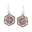 4.00 ct. t.w. Amethyst Flower Drop Earrings in Sterling Silver and 14kt Yellow Gold
