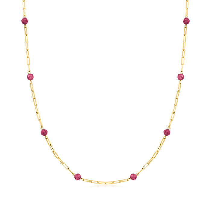 3.50 ct. t.w. Ruby Bead Station Paper Clip Link Necklace in 14kt Yellow Gold