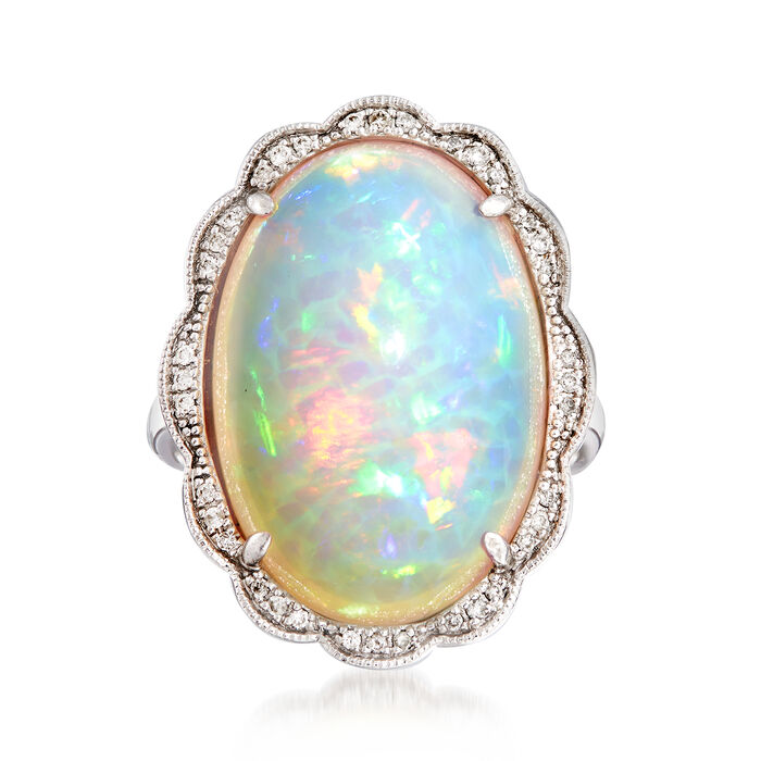 White Opal and .10 ct. t.w. Diamond Ring in 14kt White Gold