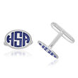 Sterling Silver Oval Border Monogram Cuff Links with Enamel