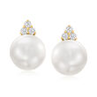 8.5-9mm Cultured Pearl and .16 ct. t.w. Diamond Drop Earrings in 14kt Yellow Gold