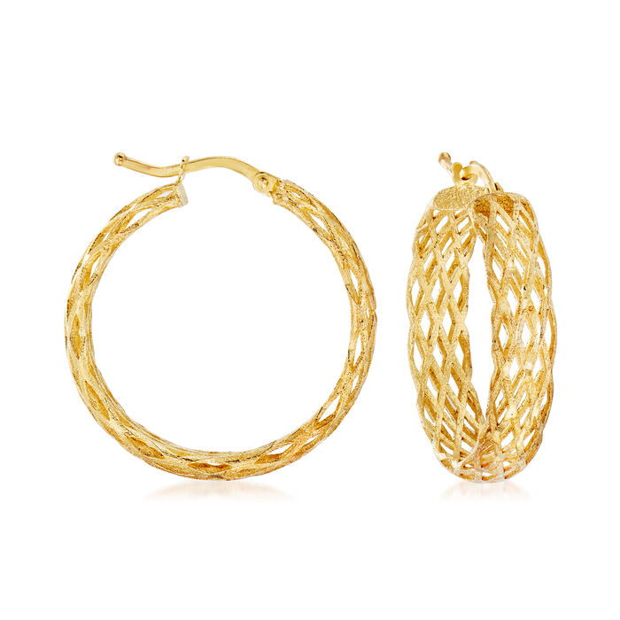 Italian 18kt Gold Over Sterling Lattice-Style Hoop Earrings