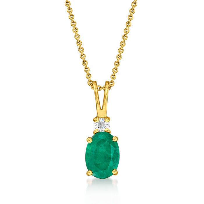 .80 Carat Emerald Pendant Necklace with Diamond Accent in 14kt Yellow Gold