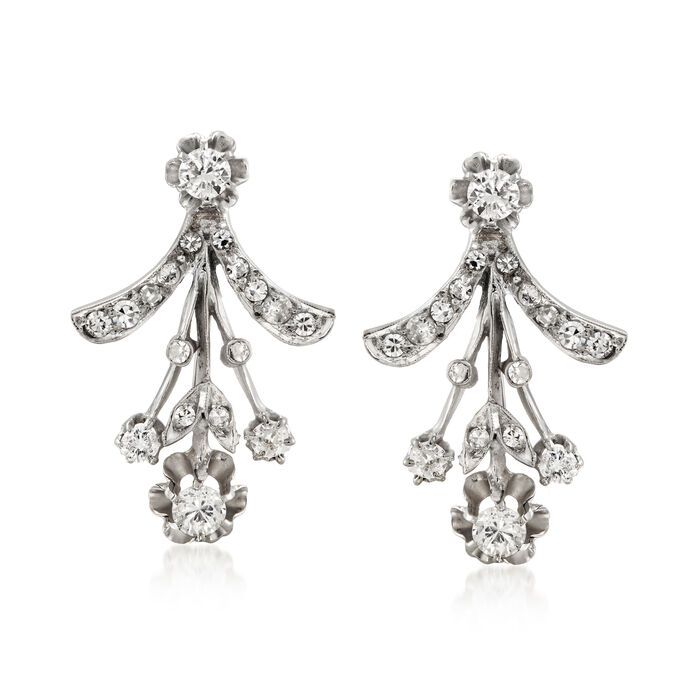 C. 1960 Vintage 1.35 ct. t.w. Diamond Floral Drop Earrings in 14kt White Gold