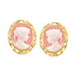 Italian Pink Porcelain Cameo Earrings in 18kt Gold Over Sterling
