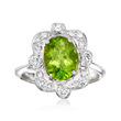 C. 1980 Vintage 3.00 Carat Peridot and .50 ct. t.w. Diamond Flower Ring in 10kt White Gold
