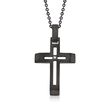Men's Black Stainless Steel Cross Pendant Necklace with CZ Accents