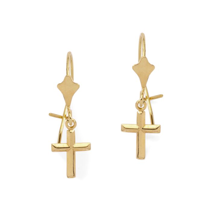 14kt Yellow Gold Cross Drop Earrings