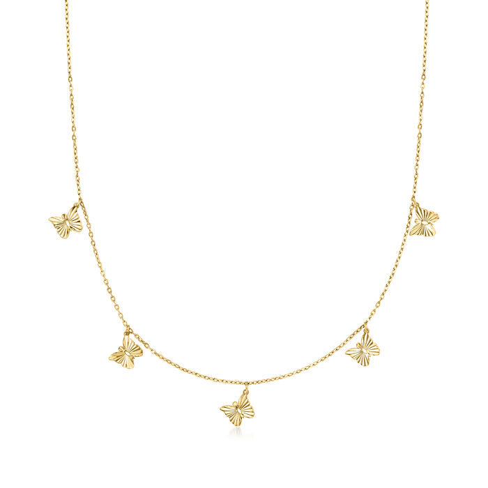 Italian 18kt Yellow Gold Butterfly Station Necklace