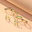 Emerald and Diamond-Accented Huggie Hoop Earrings in 14kt Yellow Gold