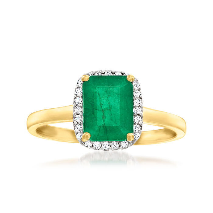 1.40 Carat Emerald Ring with Diamond Accents in 14kt Yellow Gold