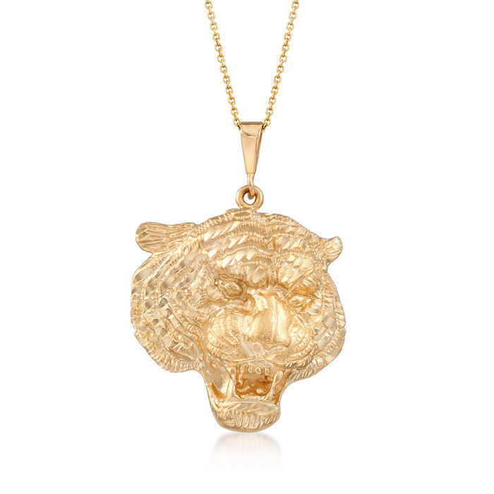 14kt Yellow Gold Tigers Head Pendant Necklace