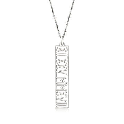 Sterling Silver Roman Numeral Personalized Date Pendant Necklace #892700