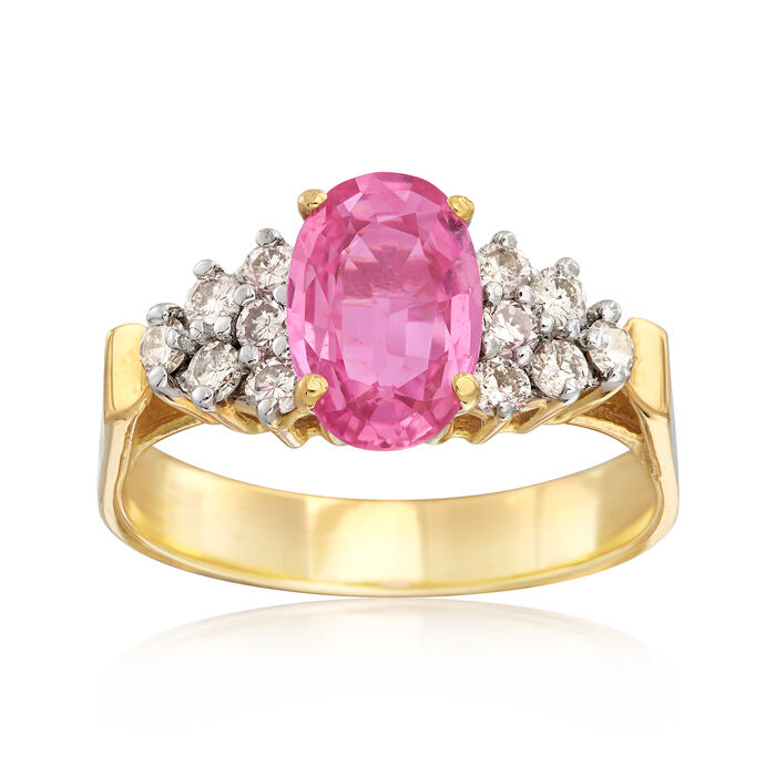 C. 1990 Vintage 1.72 Carat Pink Sapphire .40 ct. t.w. Diamond Ring in 14kt Yellow Gold