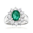 C. 1990 Vintage 1.85 Carat Emerald Ring with 1.20 ct. t.w. Diamonds in 14kt White Gold