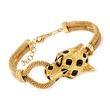 18kt Yellow Gold Popcorn-Link Panther Bracelet with Black Enamel