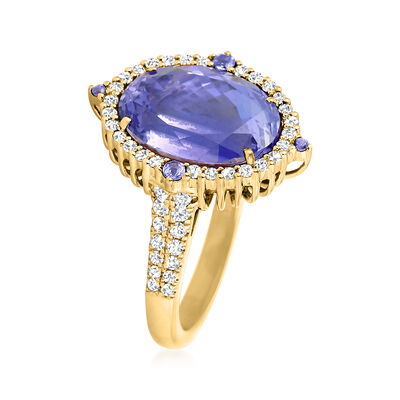 7.84 ct. t.w. Tanzanite and .52 ct. t.w. Diamond Ring in 18kt Yellow Gold