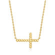 Italian 14kt Yellow Gold Beaded Sideways Cross Necklace