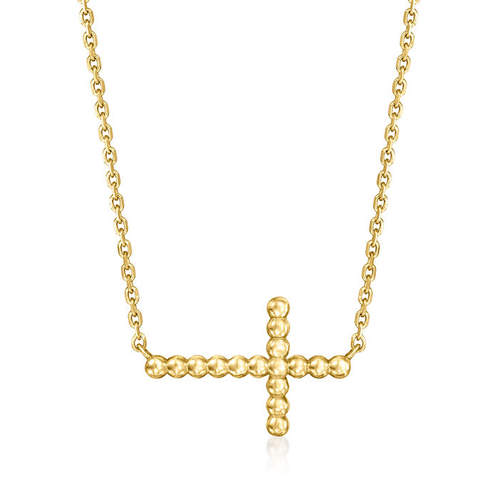 Italian 14kt Yellow Gold Beaded Sideways Cross Necklace