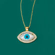 Multi-Stone and .21 ct. t.w. Diamond Evil Eye Pendant Necklace in 14kt Yellow Gold