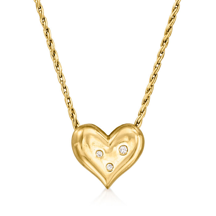 C. 1980 Vintage Diamond-Accented Heart Necklace in 14kt and 18kt Yellow Gold
