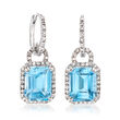 7.75 ct. t.w. Sky Blue Topaz and .21 ct. t.w. Diamond Hoop Drop Earrings in Sterling Silver