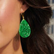 Carved Jade Teardrop Earrings in 18kt Gold Over Sterling