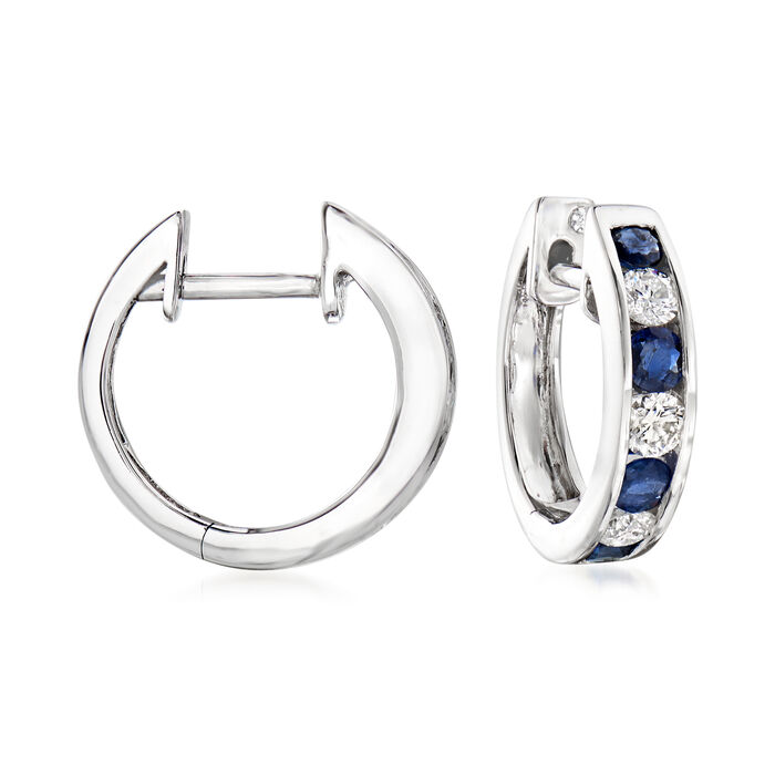 .80 ct. t.w. Sapphire and .40 ct. t.w. Diamond Hoop Earrings in 14kt White Gold