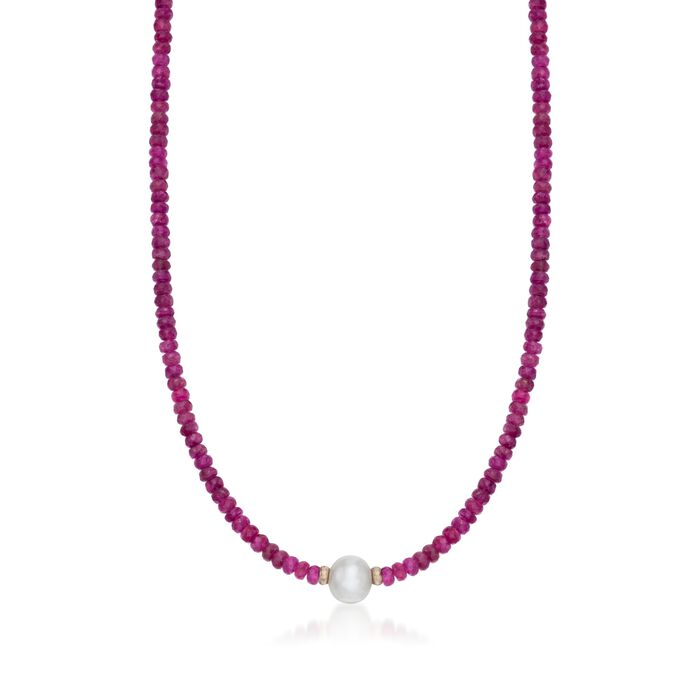 51.00 ct. t.w. Pink Tourmaline and Cultured Pearl Necklace with 14kt Yellow Gold