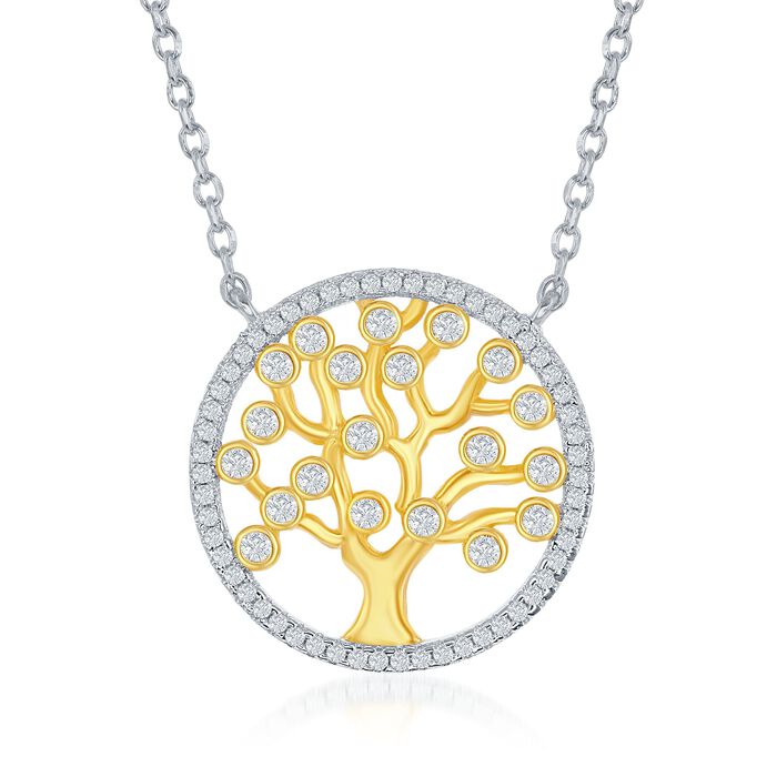 .60 ct. t.w. CZ Tree of Life Necklace in Two-Tone Sterling Silver