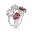 3.70 ct. t.w. Rhodolite Garnet and 1.10 ct. t.w. White Topaz Ring with Rock Crystal in Sterling Silver