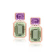 20.00 ct. t.w. Prasiolite and 4.50 ct. t.w. Amethyst Earrings in 18kt Rose Gold Over Sterling
