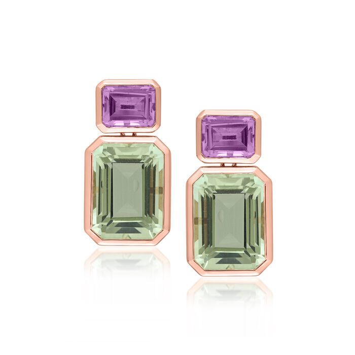 20.00 ct. t.w. Prasiolite and 4.50 ct. t.w. Amethyst Earrings in 18kt Rose Gold Over Sterling