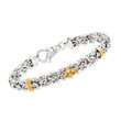 Sterling Silver Byzantine Bracelet with 14kt Yellow Gold Bumblebee and Bar Stations